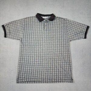 Bert Pulitzer Men's Short Sleeve Black Polo Shirt Plaid Preppy Office Casual